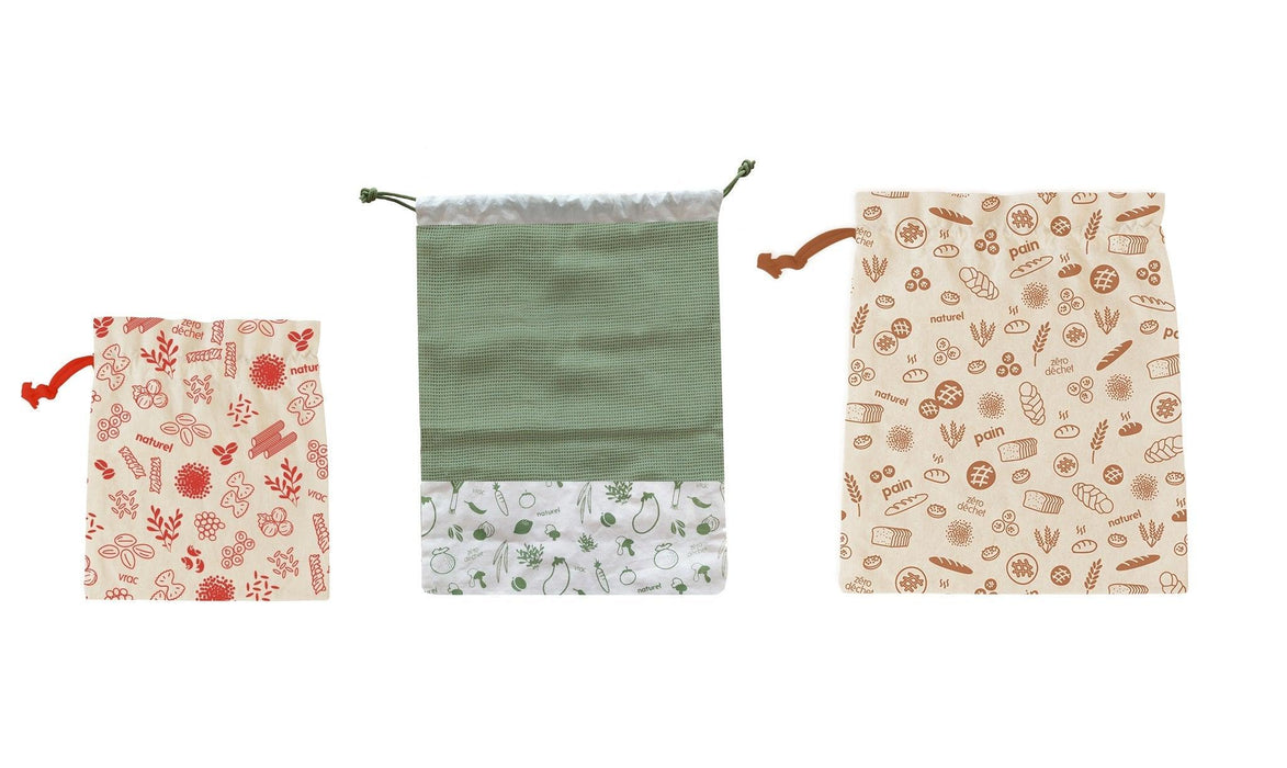 Pebbly - ORGANIC Food Bag Set 3/ST Assorted Assorted Sizes Cotton