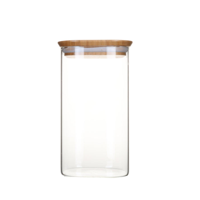 Pebbly - SQUARE Pantry Jar 1400ml/47oz Medium Glass w/Bamboo Lid D11x20cm