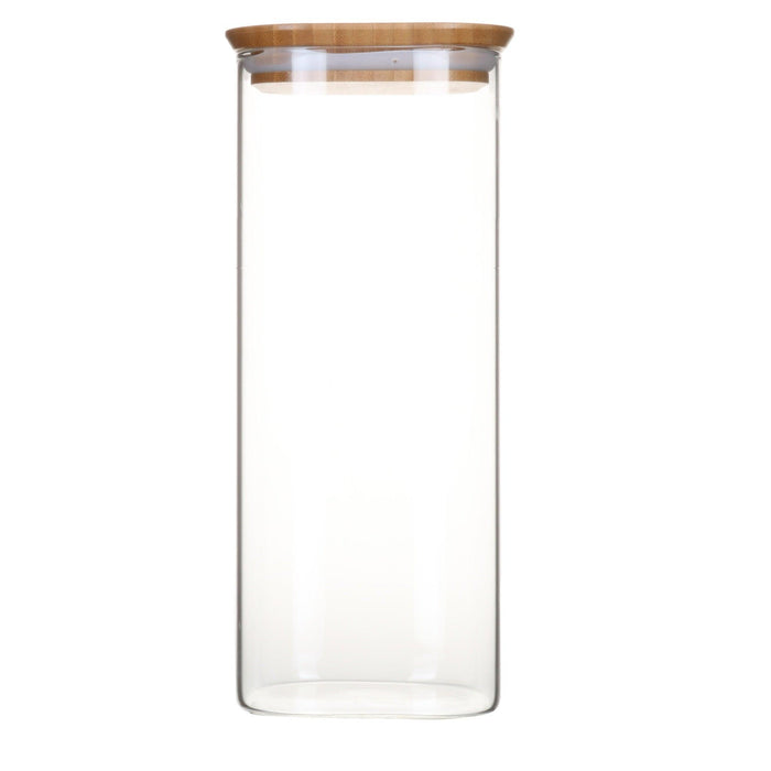 Pebbly - SQUARE Pantry Jar 2200ml/74oz Large Glass w/Bamboo Lid D11x30cm