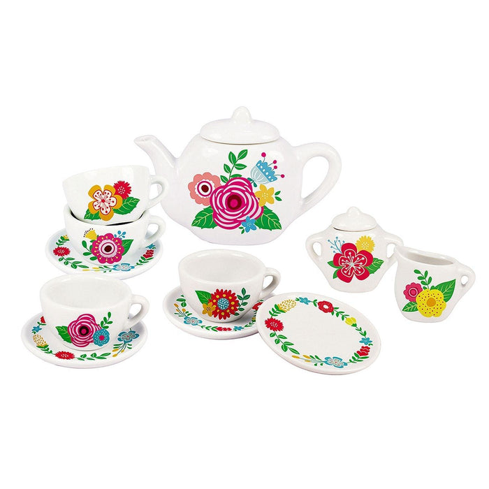 Playwell - 13Pc. Floral Porcelain Tea Setin Carry Case - Limolin 