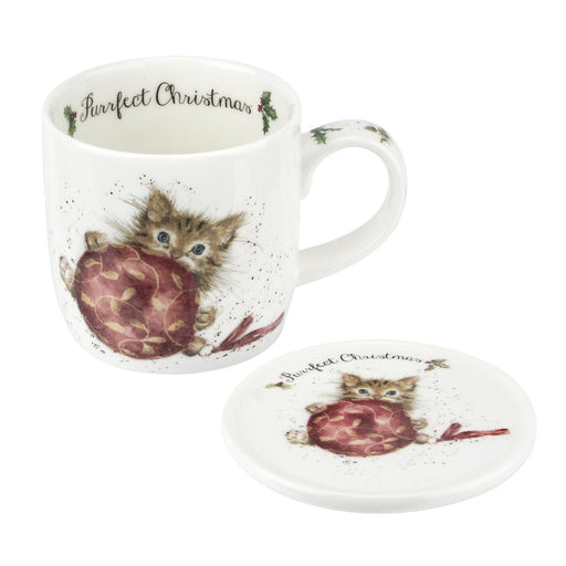 Royal Worcester - Mug & Coaster Purrfect Christmas 11oz - Limolin 
