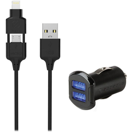 Scosche - Charge & Sync Lightning/Micro - USB 2-in-1 MFI to USB-A Cable Black & Car Charger 2 Port 2.4A Black StrikeDRIVE Kit - Limolin 