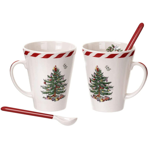 Spode - Christmas Tree Peppermint Mugs with Spoons 14oz (Set of 2) - Limolin 