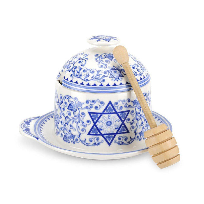 Spode - Judaica Honey Pot with Drizzler 5.25" - 10oz - Limolin 
