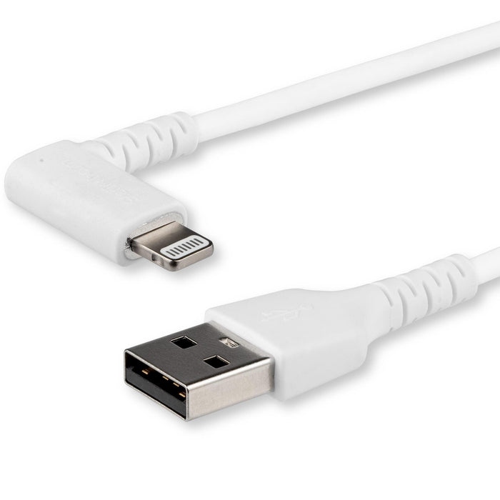 StarTech - Charge & Sync Cable Lightning MFI (Right Angled) to USB-A 6ft Heavy Duty Rugged Aramid Fiber - White - Limolin 