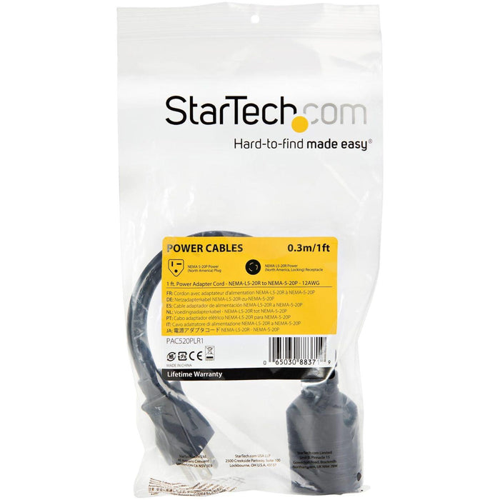 StarTech - Extension Cord Heavy Duty 1ft NEMA L5 - 20R to NEMA 5 - 20P (PAC520PLR1) - Limolin 