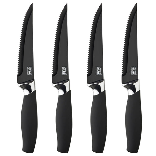 Taylors Eye Witness - 4pc Brooklyn Steak Knife Set - ChromeAnti Bacterial Hard Black Ceramic Coated - Limolin 