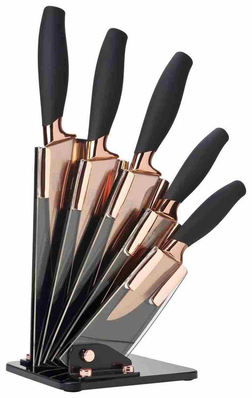 Taylors Eye Witness - 5pc Brooklyn Rose Gold Titanium Fan Shaped Knife Block - Limolin 