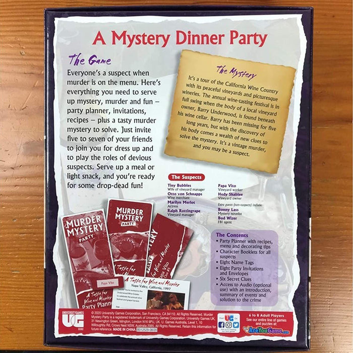 University Games - A Taste for Wine and Murder - Murder Mystery Games - Limolin 