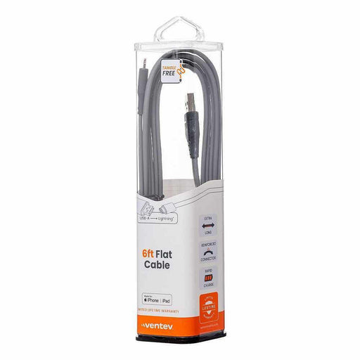 Ventev - Charge & Sync Lightning MFI to USB-A 6ft Flat Cable Grey - Limolin 