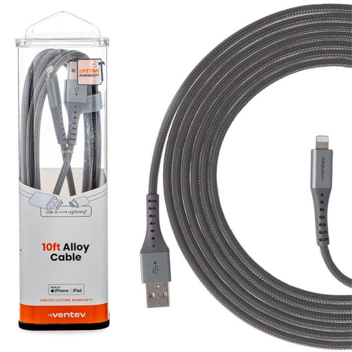 Ventev - Charge & Sync Lightning MFI to USB-A Cable 10ft Alloy - Steel Gray