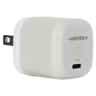 Ventev - Wall Charger Mini 1 Port 20W USB-C Power Delivery Foldable Prongs Rapid Charge - Whte & Grey
