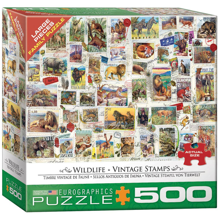 Eurographics - Wildlife - Vintage Stamps (500 pc - Large Puzzle Pieces)