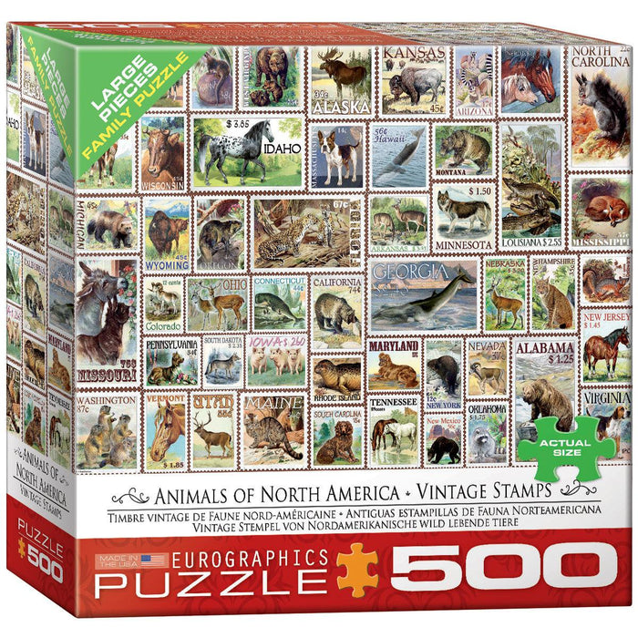 Eurographics - Animals of North America - Vintage Stamps (500 pc - Large Puzzle Pieces)