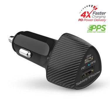 HyperGear - Car Charger 2 Port 25W USB-A (12W) USB-C (25W) PD PPS SpeedBoost - Black