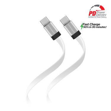 HyperGear - Charge & Sync PD USB-C to USB-C Flexi Flat Cable 6ft PD up to 60W Fast Charge - White
