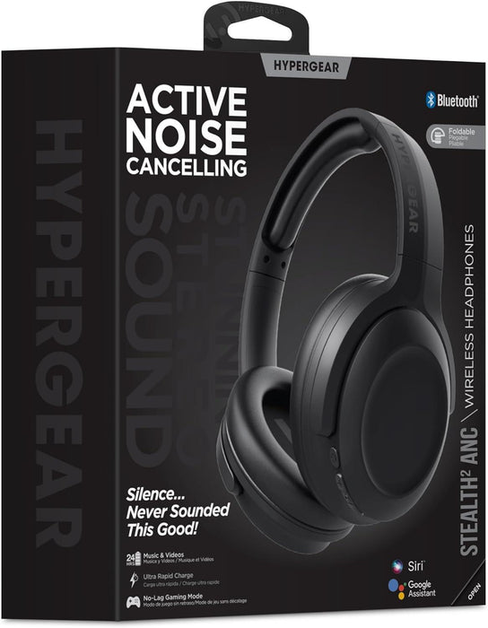 HyperGear - Headphones Bluetooth Stealth 2 Active Noise Cancelling Built in Mic 18hr Play Time Over the Ear Comfort Mulitpoint Connection - Black