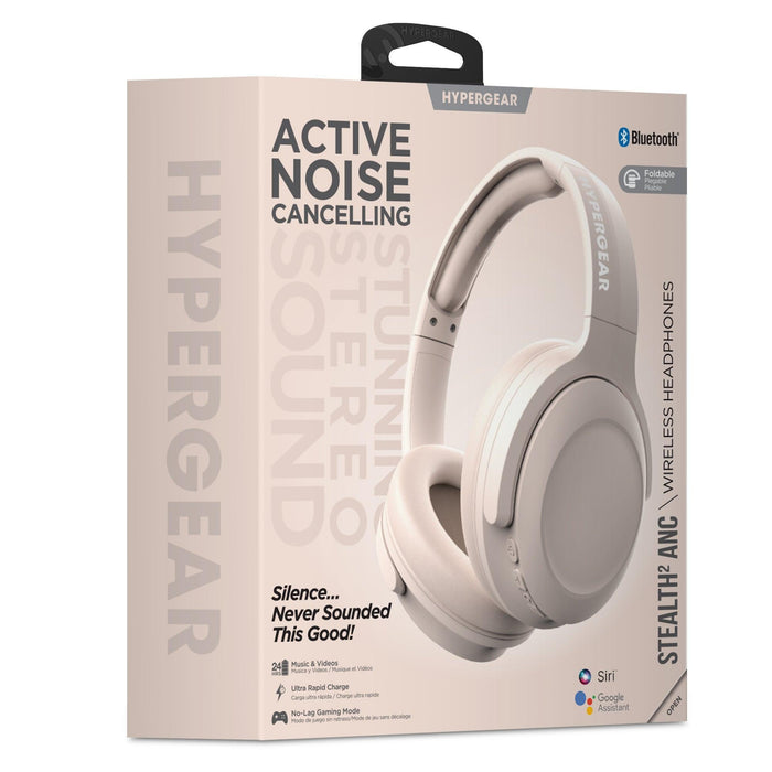 HyperGear - Headphones Bluetooth Stealth 2 Active Noise Cancelling Built in Mic 18hr Play Time Over the Ear Comfort Mulitpoint Connection - Beige