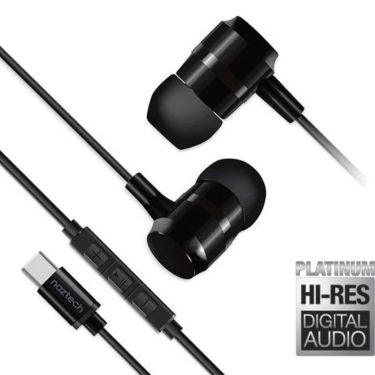 Naztech - Earbuds Wired USB-C Platinum High Fidelity Digital Audio Noise Cancelling Mic In-Line Controls Full Metal Housing - Black